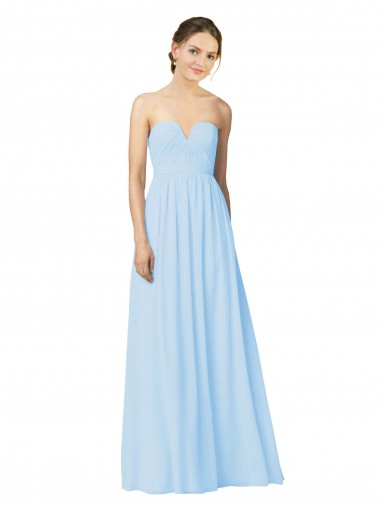 Helles Himmelblau A-Linien Trägerlos Chiffon Lange Brautjungfernkleider Websites