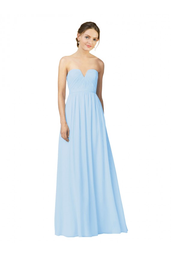 Helles Himmelblau A-Linien Trägerlos Chiffon Lange Brautjungfernkleider Websites