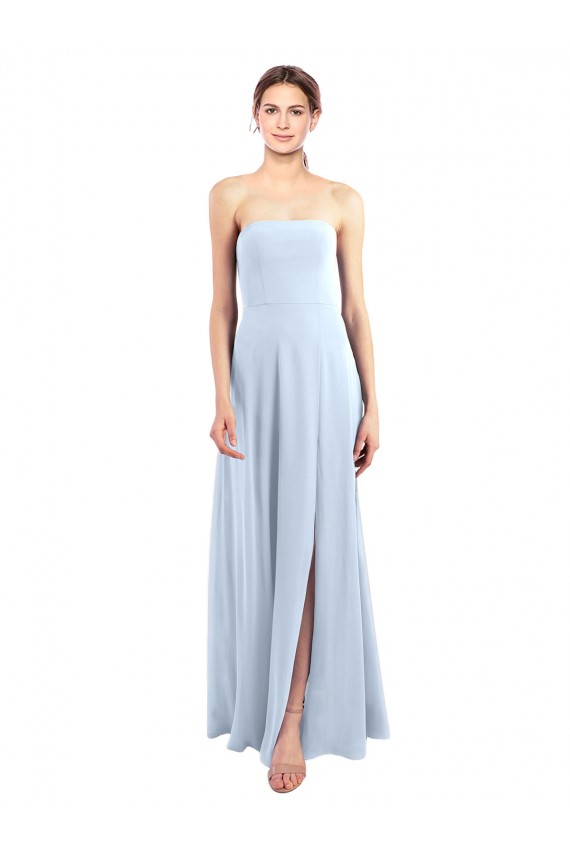 Helles Himmelblau A-Linien Trägerlos Chiffon Lange Brautjungfernkleider Websites