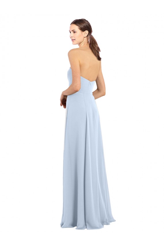 Helles Himmelblau A-Linien Trägerlos Chiffon Lange Brautjungfernkleider Websites