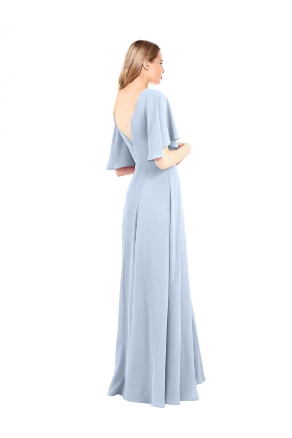 Helles Himmelblau A-Linien V-Ausschnitt Chiffon Lange Brautjungfernkleider Websites