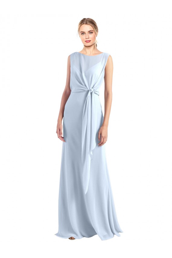 Helles Himmelblau A-Linien V-Ausschnitt Chiffon Lange Brautjungfernkleider Websites