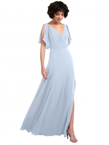 Helles Himmelblau A-Linien V-Ausschnitt Chiffon Lange Brautjungfernkleider Websites