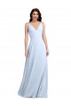Helles Himmelblau A-Linien V-Ausschnitt Chiffon Lange Brautjungfernkleider Websites