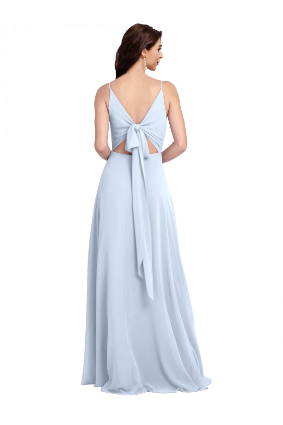 Helles Himmelblau A-Linien V-Ausschnitt Chiffon Lange Brautjungfernkleider Websites