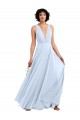 Helles Himmelblau A-Linien V-Ausschnitt Chiffon Lange Brautjungfernkleider Websites