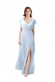 Helles Himmelblau A-Linien V-Ausschnitt Chiffon Lange Brautjungfernkleider Websites