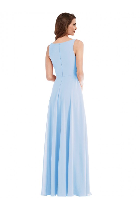 Helles Himmelblau A-Linien V-Ausschnitt Chiffon Lange Brautjungfernkleider Websites