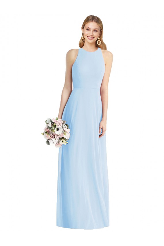 Helles Himmelblau Trompete Neckholder Chiffon Lange Brautjungfernkleider Websites
