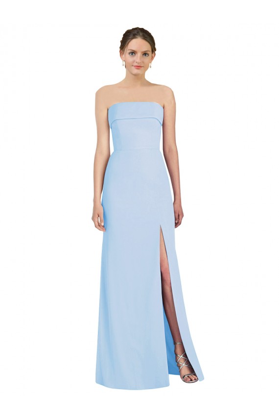 Helles Himmelblau Trompete Trägerlos Chiffon Lange Formale Brautjungfernkleider / Abendkleider Websites