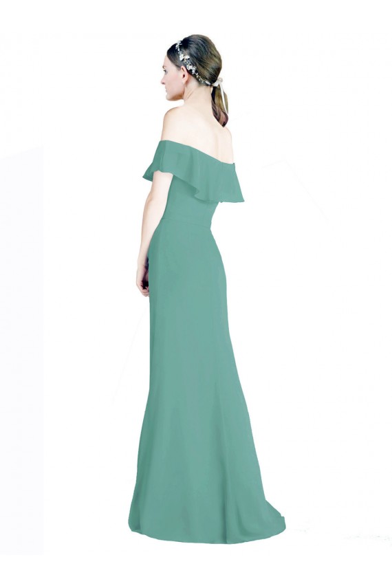 Isländisches Silber A-Linien Off-Schulter Chiffon Lange Brautjungfernkleider Websites