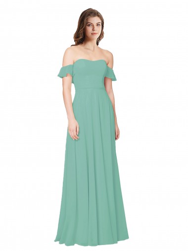 Jade A-Linien Off-Schulter Chiffon Lange Brautjungfernkleider Websites