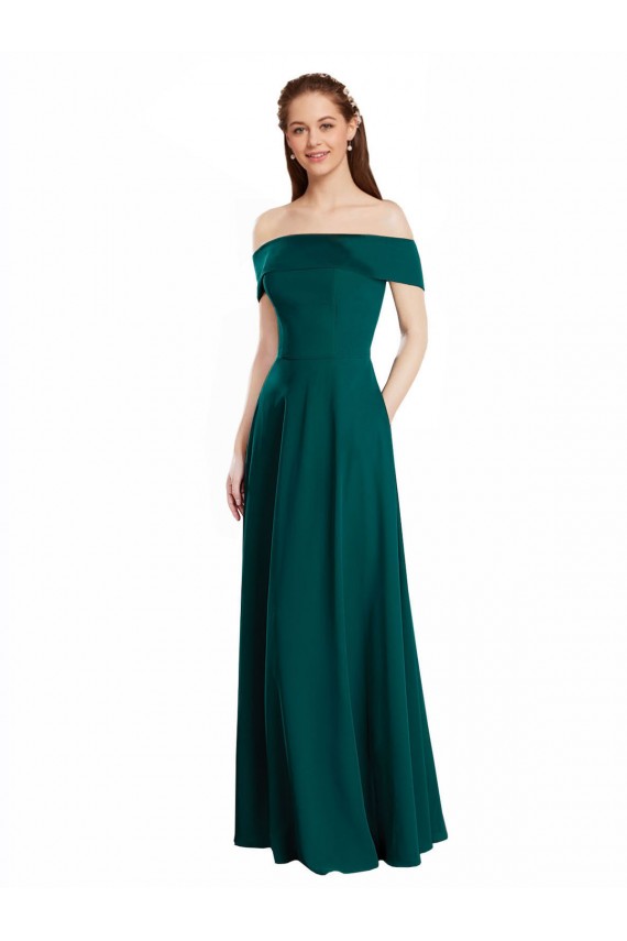 Jagdgrün A-Linien Off-Schulter Chiffon Lange Brautjungfernkleider Websites