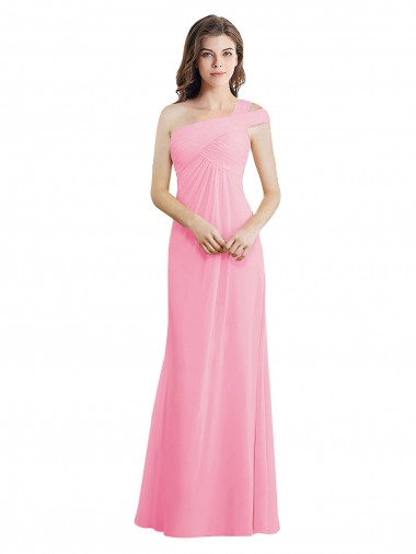 Kaum Rosa A-Linien Eine-Schulter Chiffon Lange Brautjungfernkleider Websites