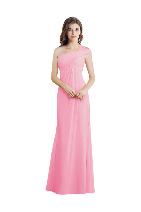 Kaum Rosa A-Linien Eine-Schulter Chiffon Lange Brautjungfernkleider Websites