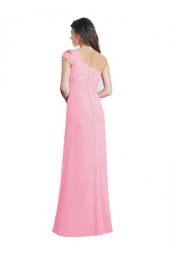 Kaum Rosa A-Linien Eine-Schulter Chiffon Lange Brautjungfernkleider Websites