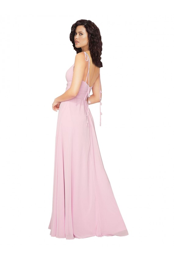 Kaum Rosa A-Linien V-Ausschnitt Chiffon Lange Brautjungfernkleider Websites
