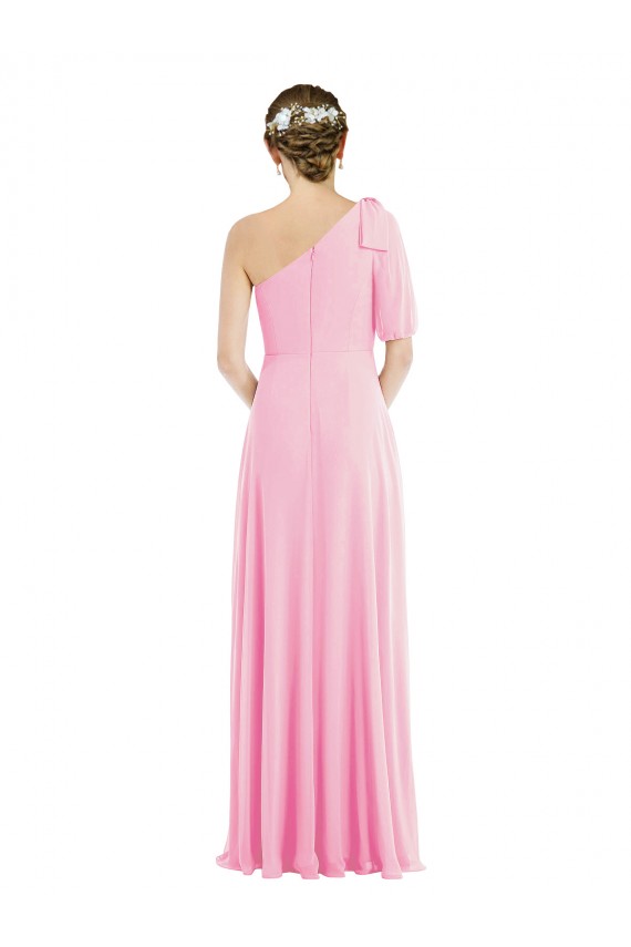 Kaum Rosa Trompete Eine-Schulter Chiffon Lange Brautjungfernkleider Websites