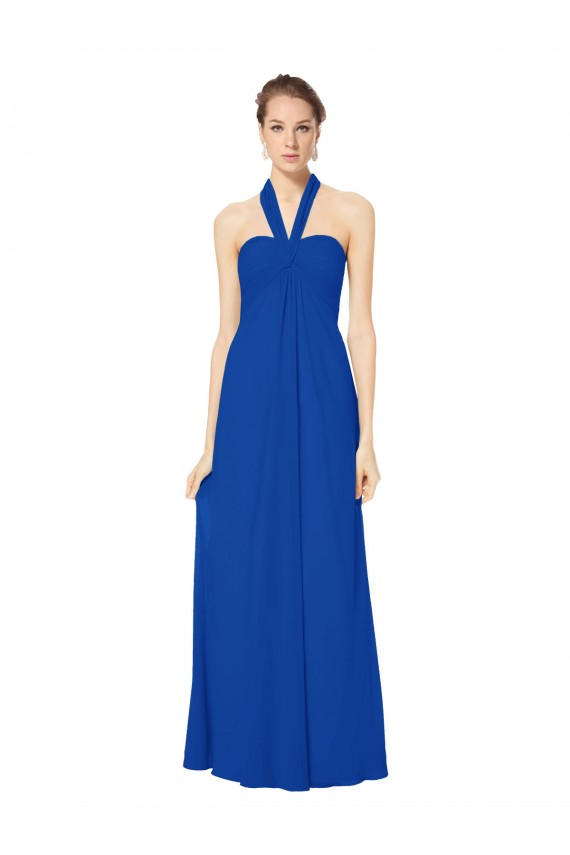 Königsblau A-Linien Neckholder Chiffon Lange Brautjungfernkleider Websites