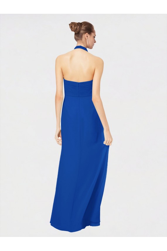 Königsblau A-Linien Neckholder Chiffon Lange Brautjungfernkleider Websites