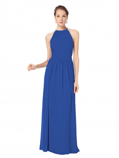 Königsblau A-Linien Neckholder Chiffon Lange Brautjungfernkleider Websites