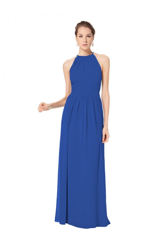 Königsblau A-Linien Neckholder Chiffon Lange Brautjungfernkleider Websites
