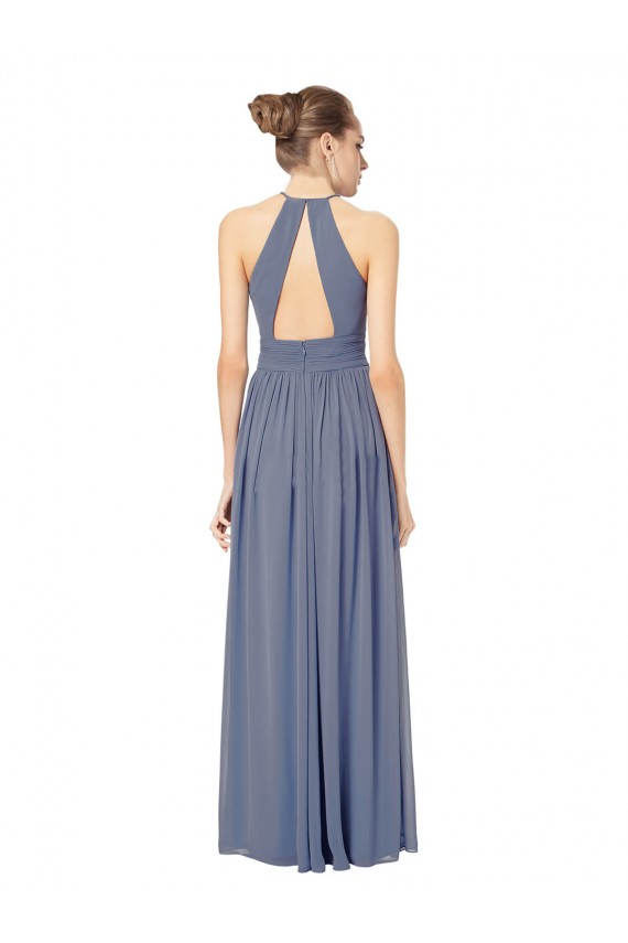 Königsblau A-Linien Neckholder Chiffon Lange Brautjungfernkleider Websites
