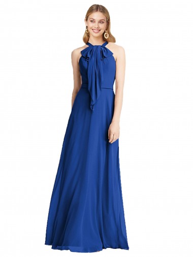 Königsblau A-Linien Neckholder Chiffon Lange Brautjungfernkleider Websites