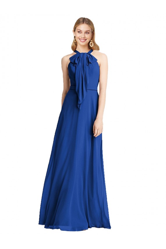 Königsblau A-Linien Neckholder Chiffon Lange Brautjungfernkleider Websites