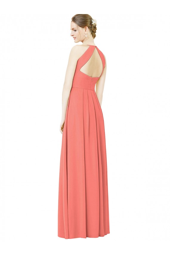 Koralle A-Linien Neckholder Chiffon Lange Brautjungfernkleider Websites