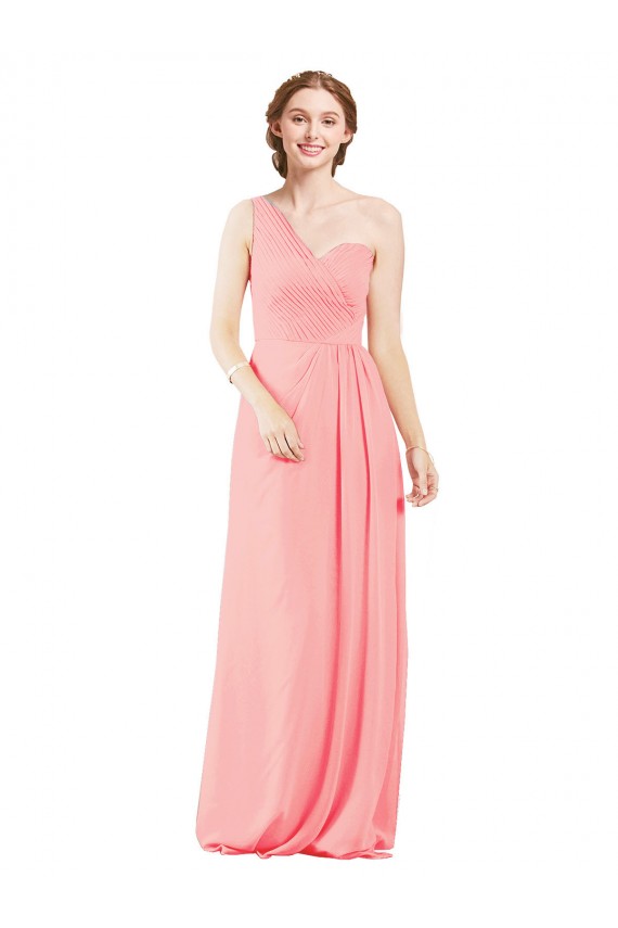 Lachs A-Linien Eine-Schulter Chiffon Lange Brautjungfernkleider Websites