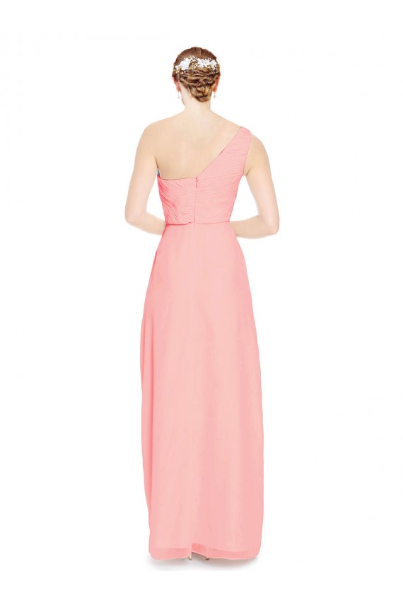 Lachs A-Linien Eine-Schulter Chiffon Lange Brautjungfernkleider Websites