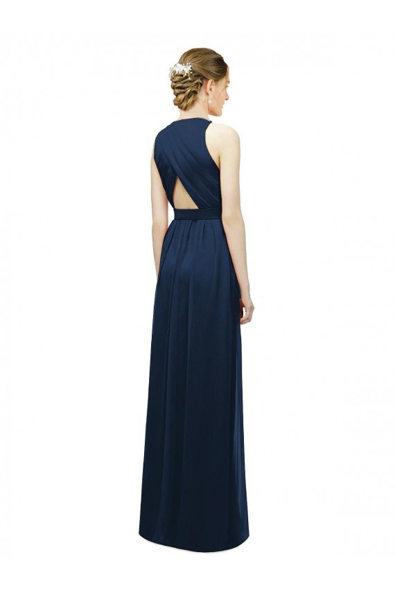Lachs A-Linien Neckholder Chiffon Lange Brautjungfernkleider Websites