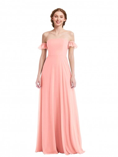 Lachs A-Linien Off-Schulter Chiffon Lange Brautjungfernkleider Websites