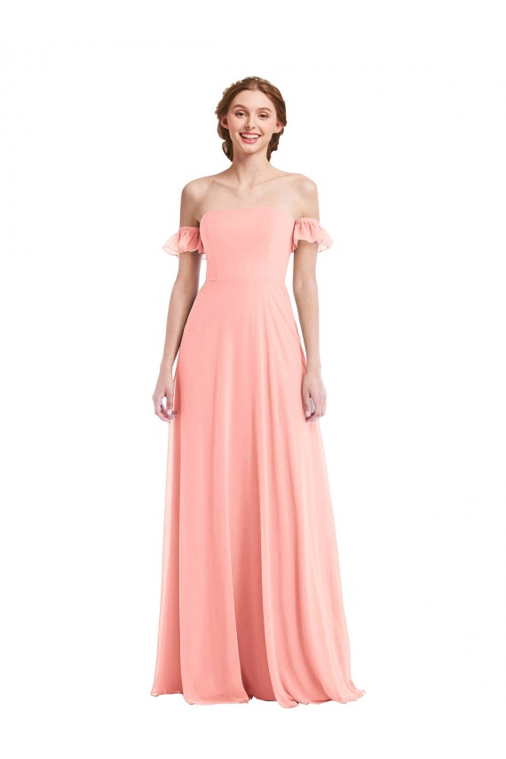 Lachs A-Linien Off-Schulter Chiffon Lange Brautjungfernkleider Websites