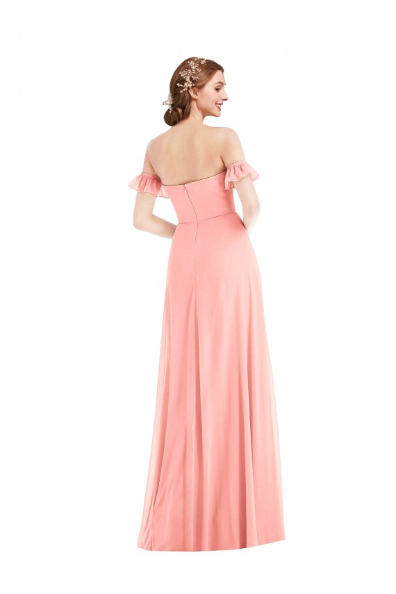 Lachs A-Linien Off-Schulter Chiffon Lange Brautjungfernkleider Websites