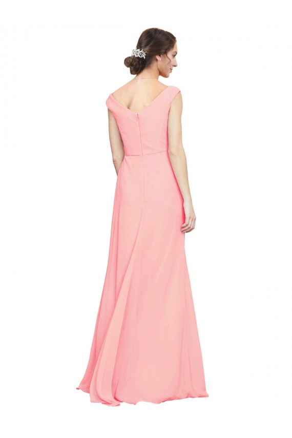 Lachs A-Linien V-Ausschnitt Chiffon Lange Brautjungfernkleider Websites
