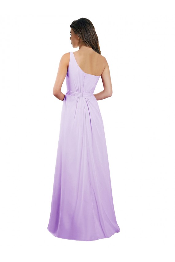 Lila A-Linien Eine-Schulter Chiffon Lange Brautjungfernkleider Websites