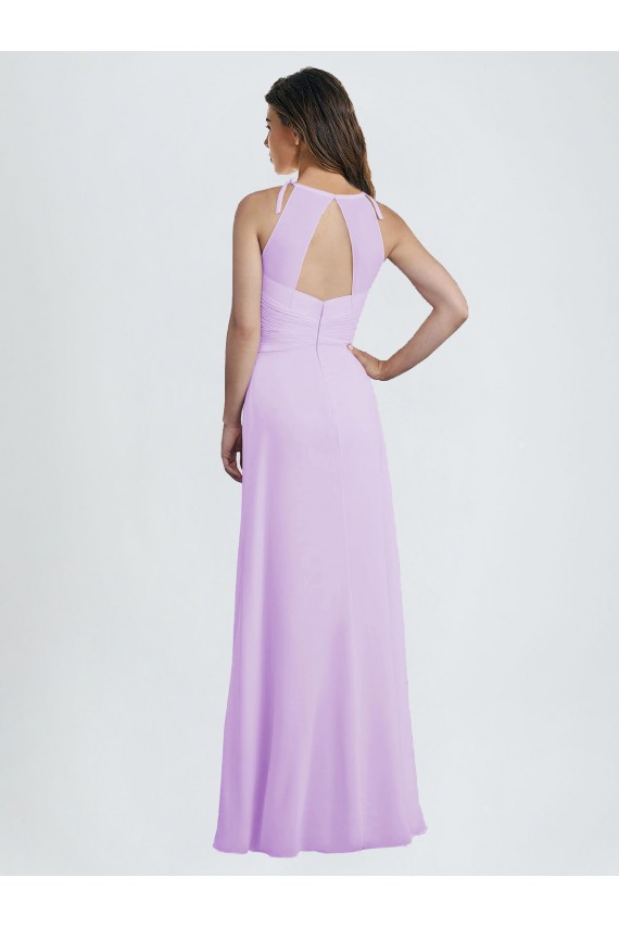Lila A-Linien Neckholder Chiffon Lange Brautjungfernkleider Websites