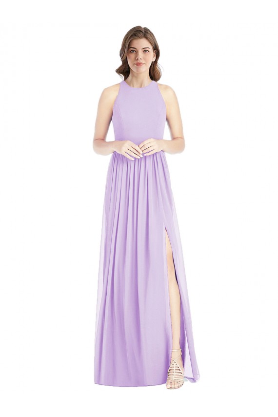 Lila A-Linien Neckholder Chiffon Lange Brautjungfernkleider Websites