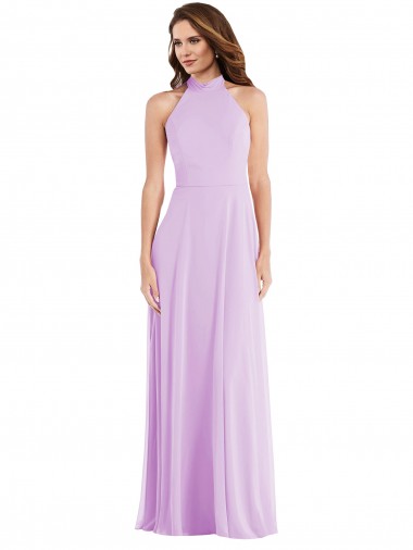 Lila A-Linien Neckholder Chiffon Lange Brautjungfernkleider Websites