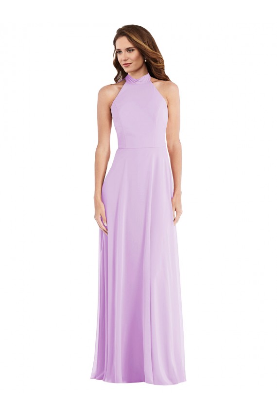 Lila A-Linien Neckholder Chiffon Lange Brautjungfernkleider Websites