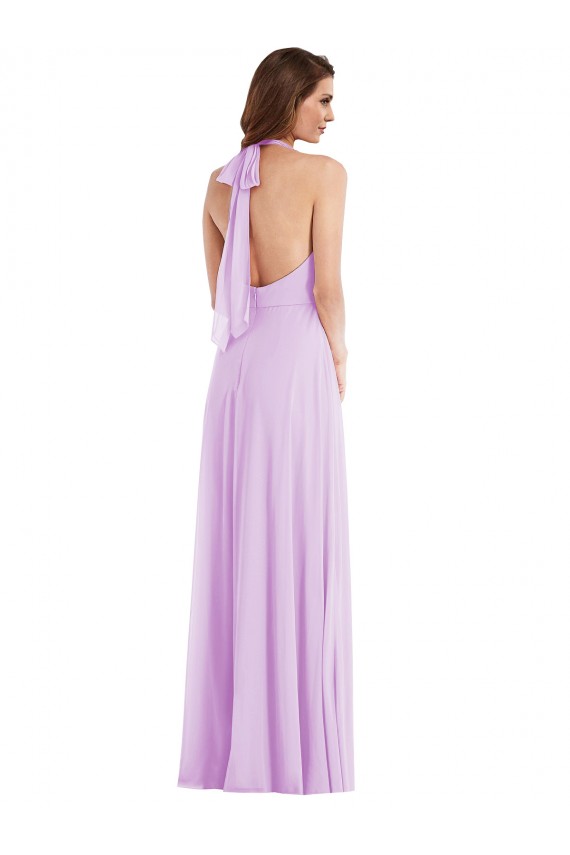 Lila A-Linien Neckholder Chiffon Lange Brautjungfernkleider Websites