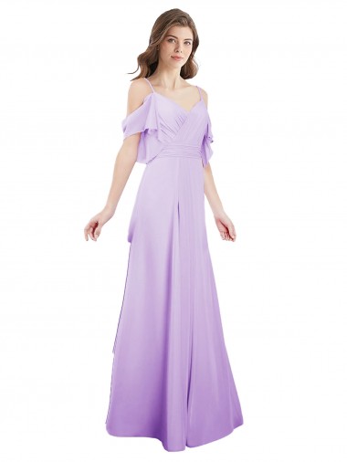 Lila A-Linien Off-Schulter Spaghetti-Träger Chiffon Lange Brautjungfernkleider Websites