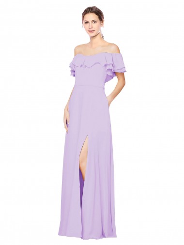 Lila A-Linien Off-Schulter Trägerlos Chiffon Lange Brautjungfernkleider Websites