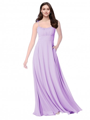 Lila A-Linien Scoop Chiffon Lange Brautjungfernkleider Websites