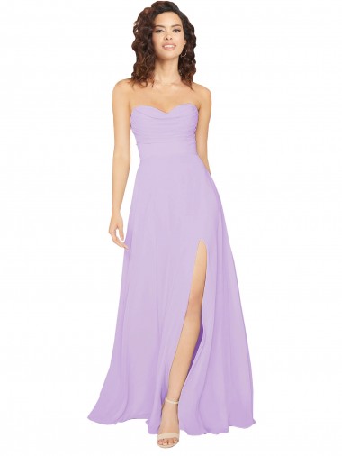 Lila A-Linien Trägerlos Chiffon Lange Brautjungfernkleider Websites