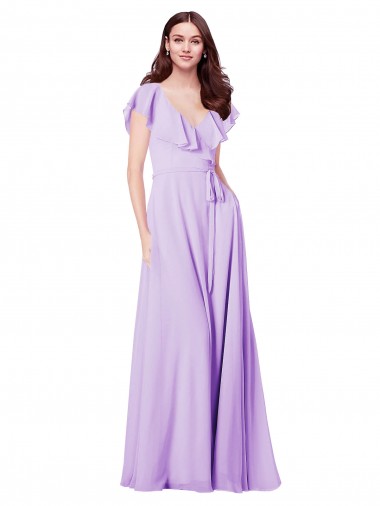 Lila A-Linien V-Ausschnitt Chiffon Lange Brautjungfernkleider Websites