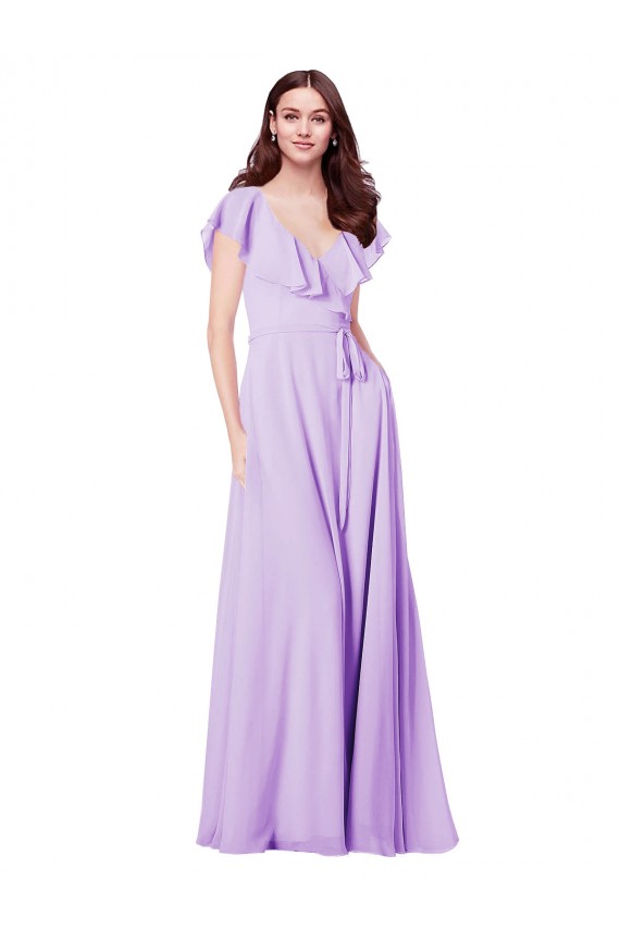 Lila A-Linien V-Ausschnitt Chiffon Lange Brautjungfernkleider Websites