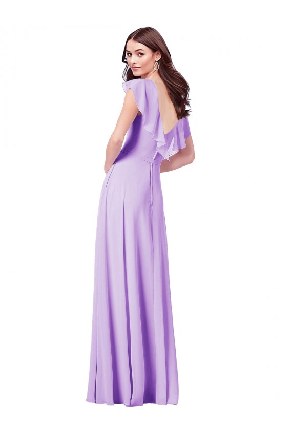 Lila A-Linien V-Ausschnitt Chiffon Lange Brautjungfernkleider Websites